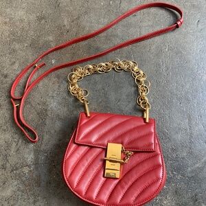 Chloe Red Quilted Drew Bag w/ Chain and Leather Strap